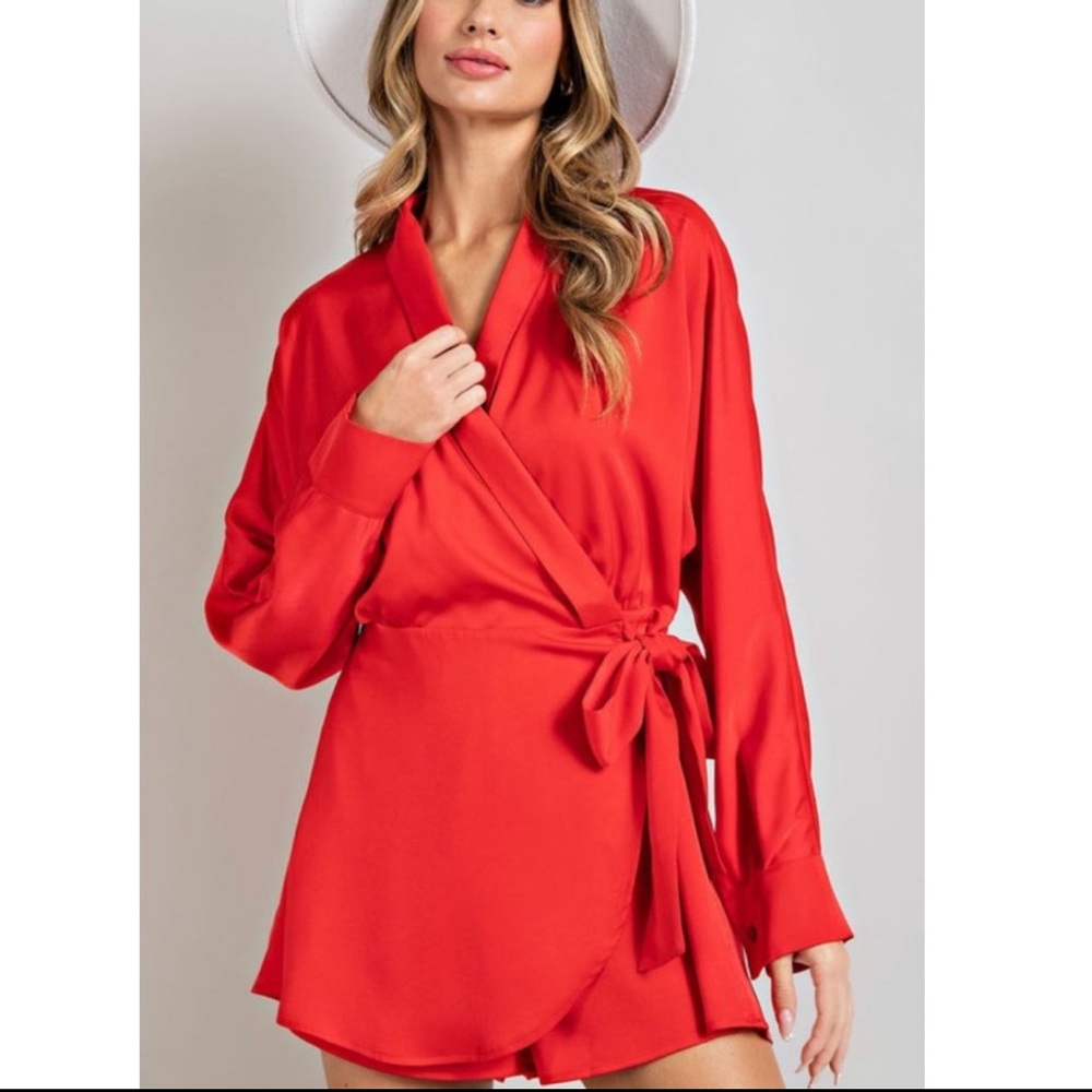 Red satin romper
